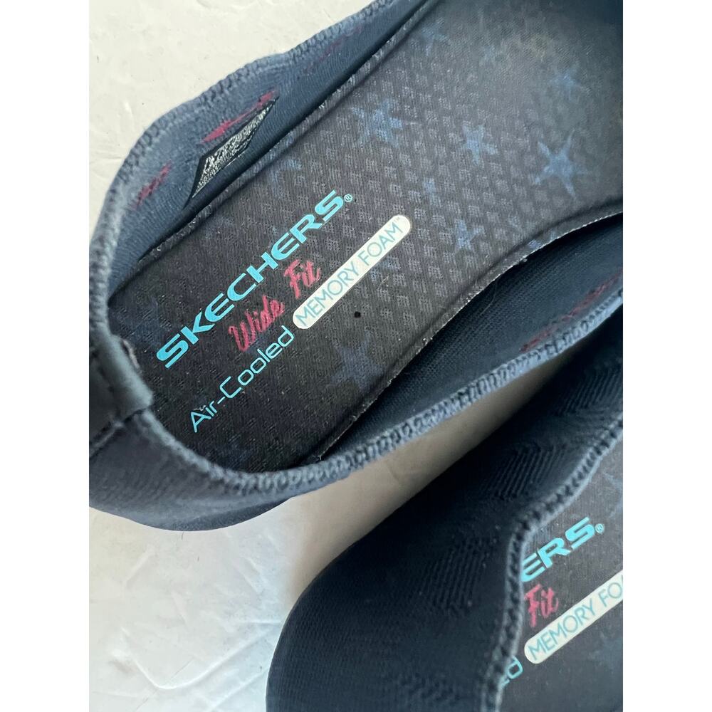 Skechers Cleo Blue Scalloped Wide Fit Memory Foam Fabric Slip On Flat Shoes 9 - Picture 8 of 11